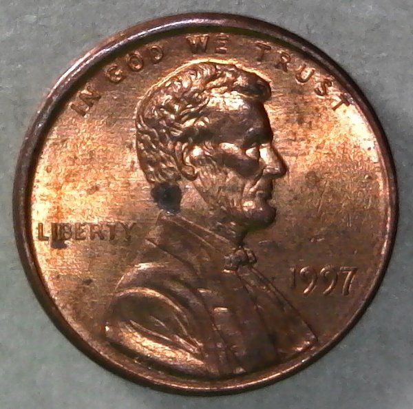 1997-P-Lincoln-Memorial-Cent-With-Huge-Struck-Through-Found-CRH!-Not-PSD!